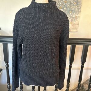 American Eagle Black Chunky‎ Cable Knit Sweater Mock Neck SZ S 2% Wool